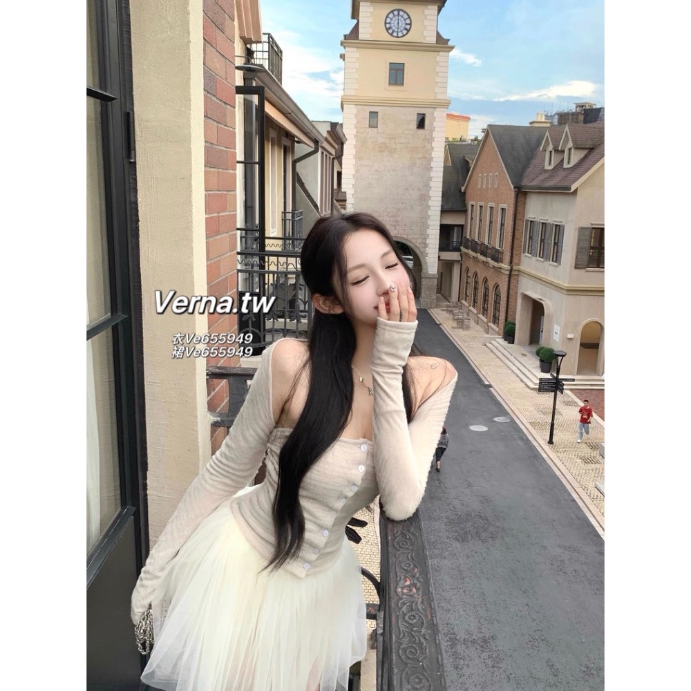 高級千金三件套裝 一字領披肩上衣x高質量澎澎短裙-細節圖5