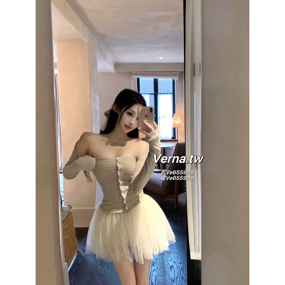 高級千金三件套裝 一字領披肩上衣x高質量澎澎短裙-細節圖6