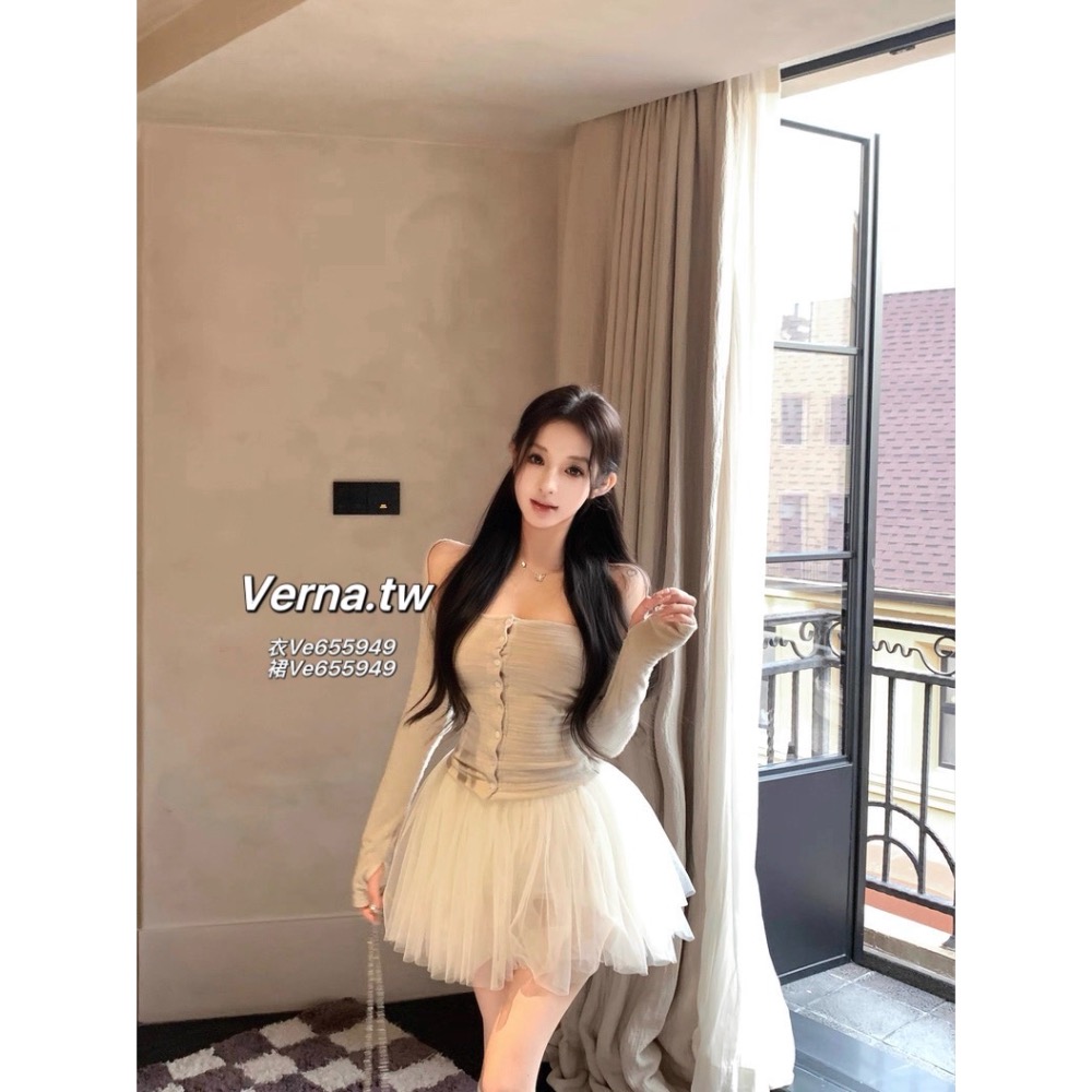 高級千金三件套裝 一字領披肩上衣x高質量澎澎短裙-細節圖9