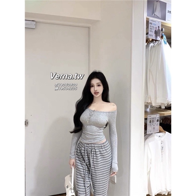 輕氧灰條紋外套x吊帶x長褲三件套裝-細節圖2