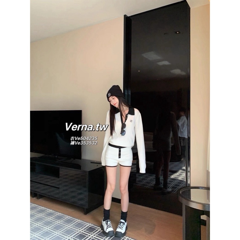 撞色領後綁帶設計套裝-細節圖3