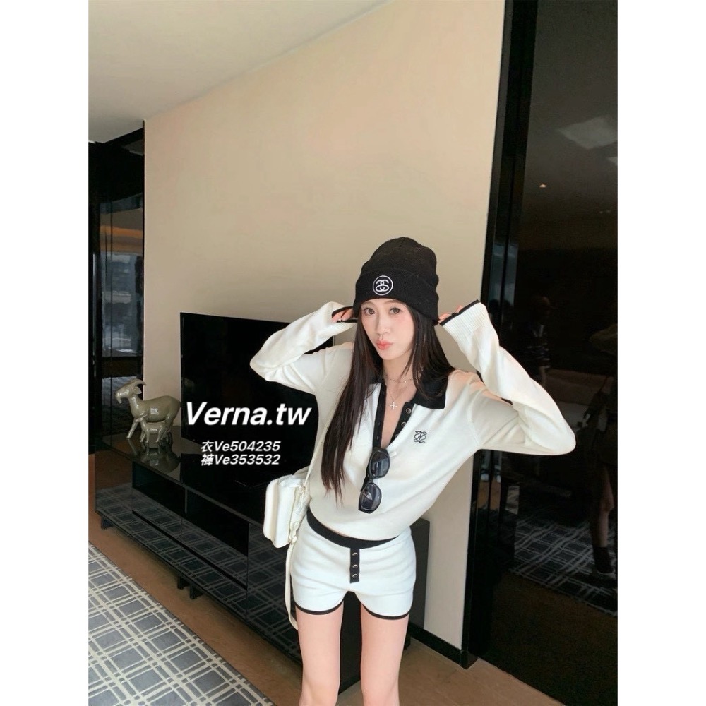 撞色領後綁帶設計套裝-細節圖4