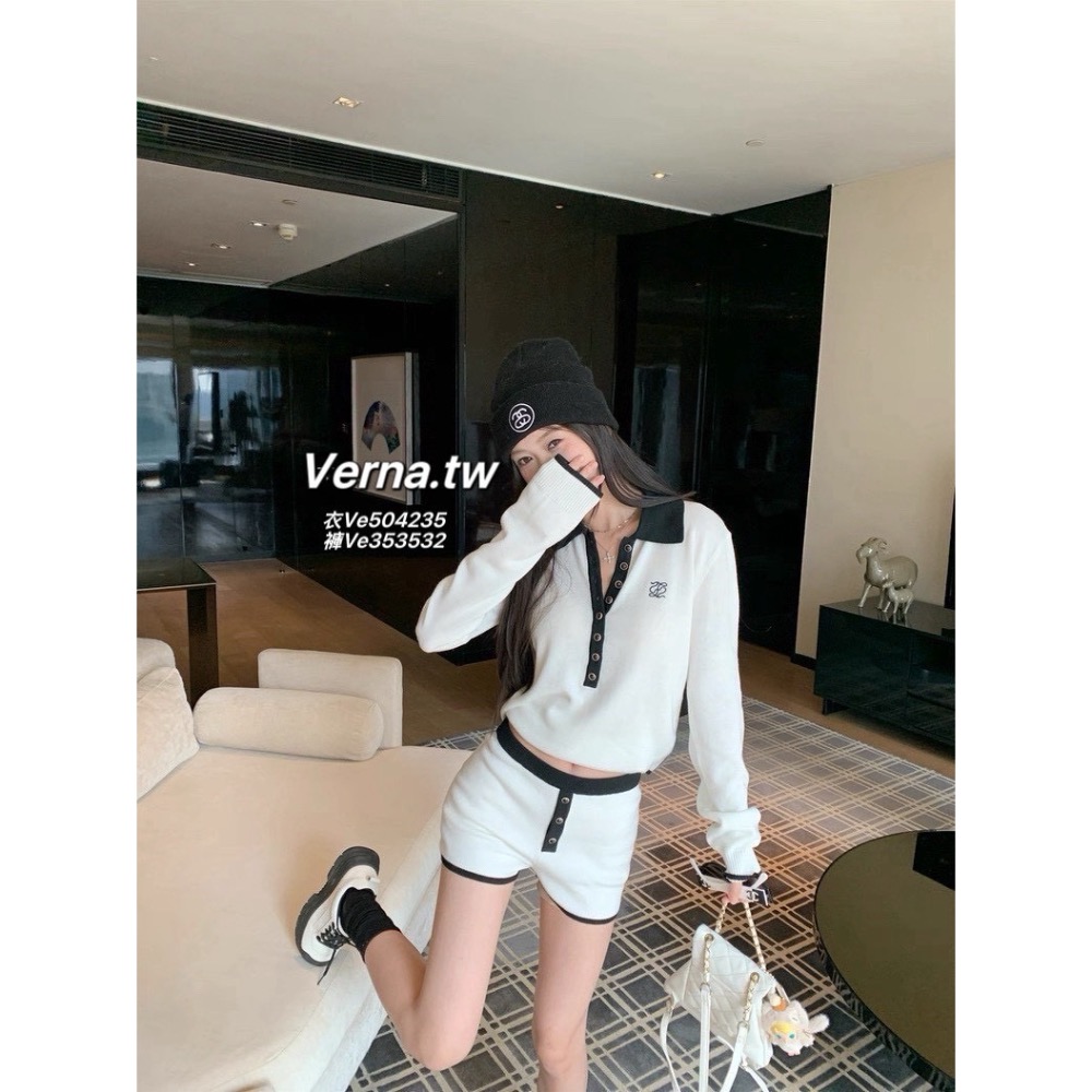 撞色領後綁帶設計套裝-細節圖7