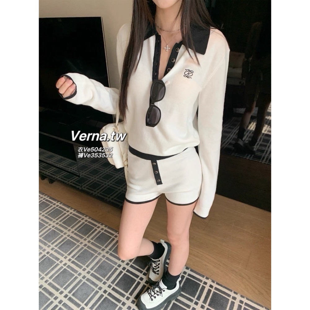 撞色領後綁帶設計套裝-細節圖8