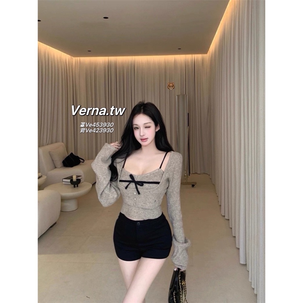 層次疊穿罩衫蝴蝶結針織吊帶背心-細節圖7