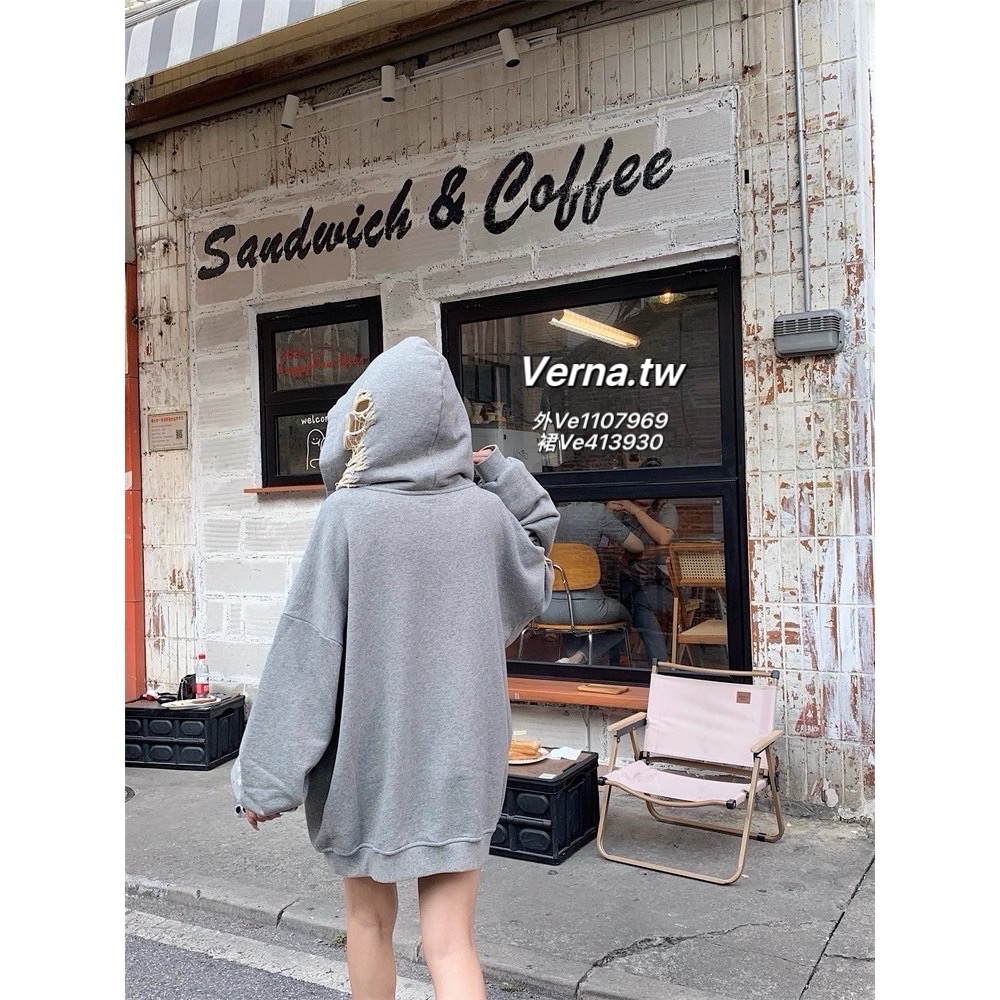 精緻高級穿搭套裝 花灰色鬆弛感復古破洞外套x短裙-細節圖8