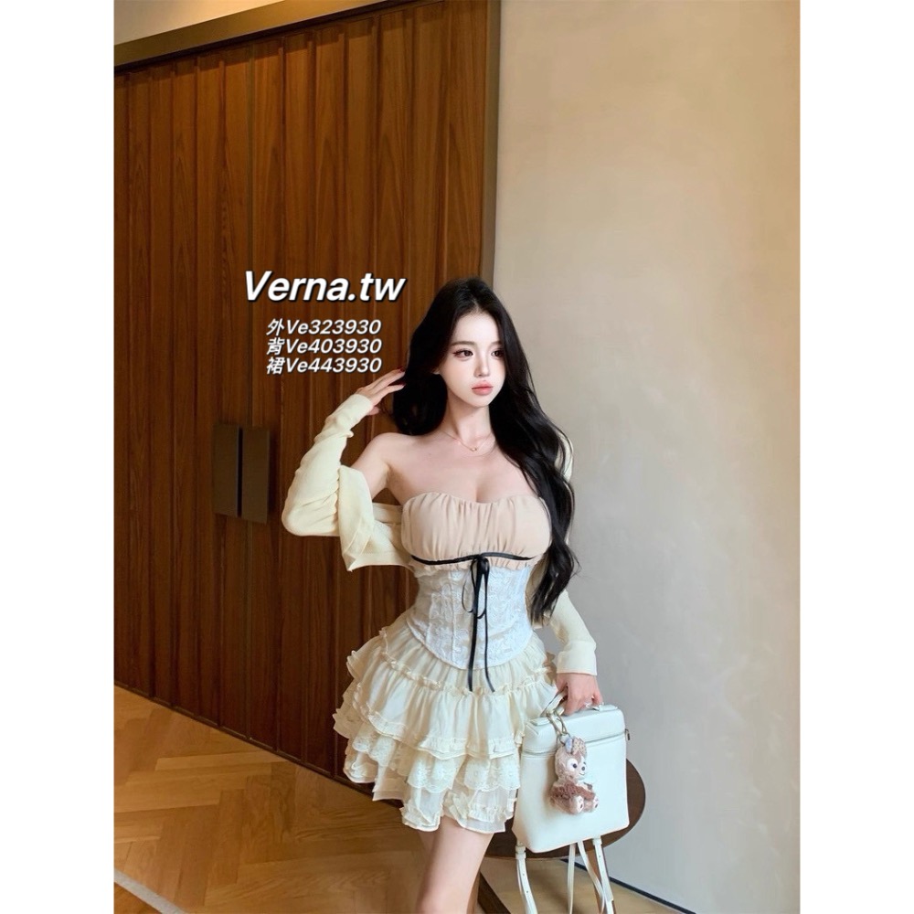 奶油夢境蕾絲套裝 外套x平口背心x短裙-細節圖2