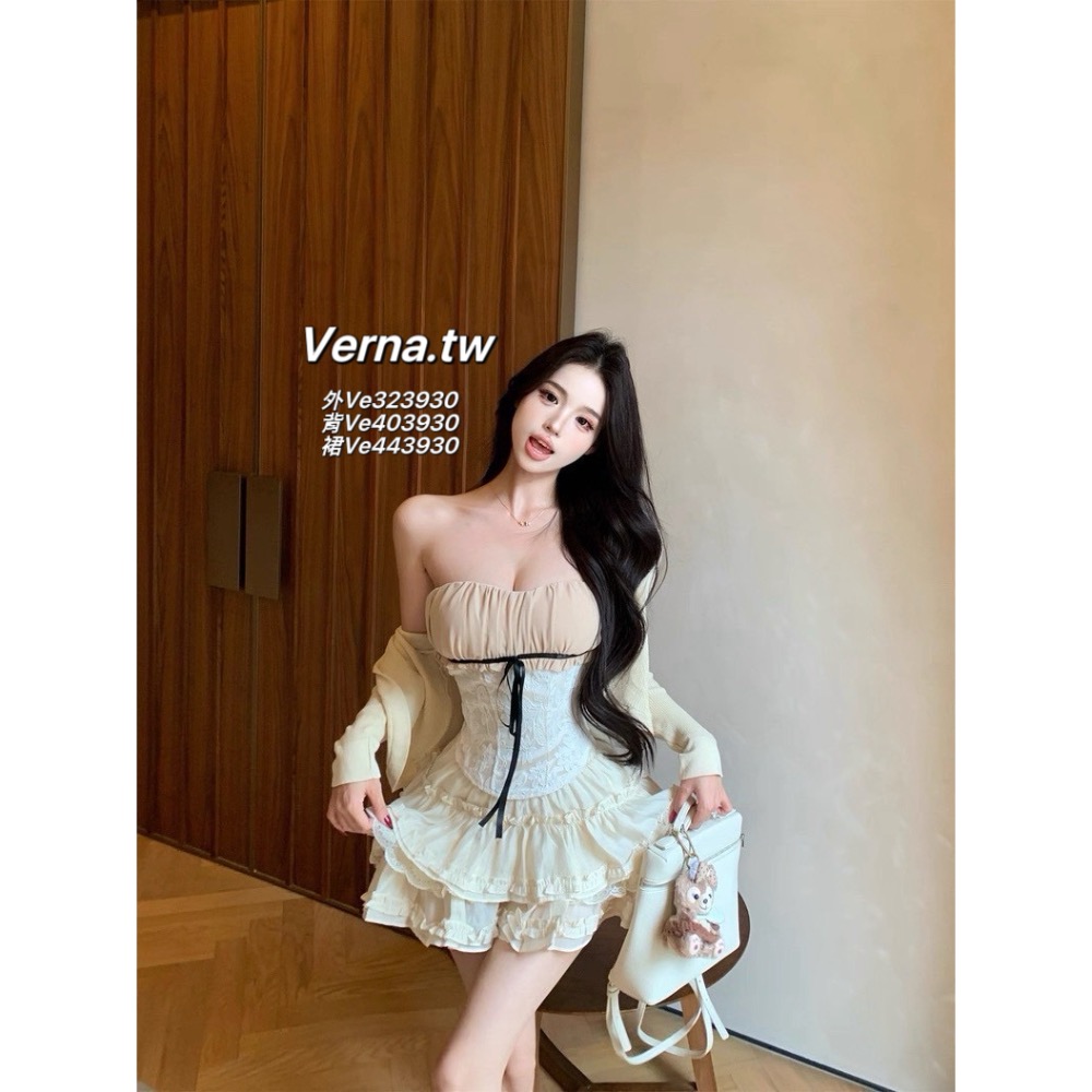 奶油夢境蕾絲套裝 外套x平口背心x短裙-細節圖5