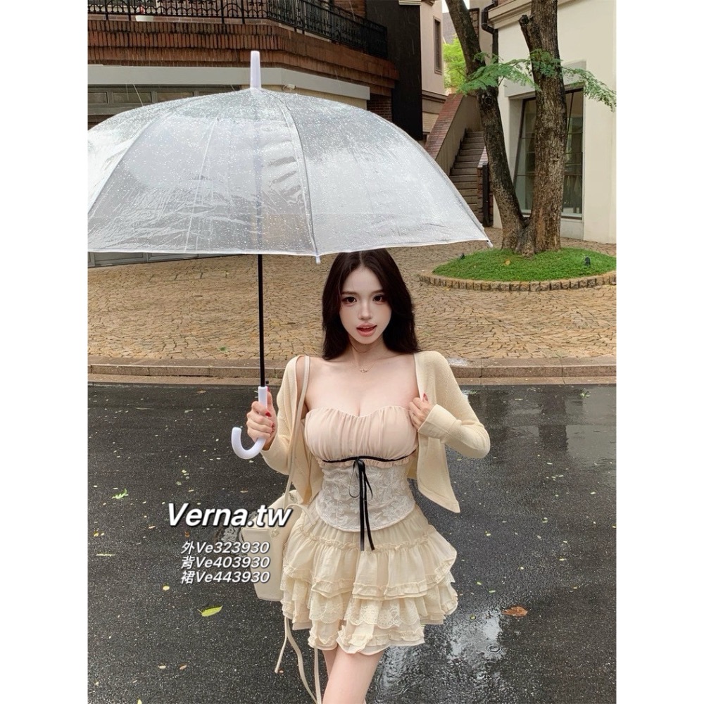 奶油夢境蕾絲套裝 外套x平口背心x短裙-細節圖6