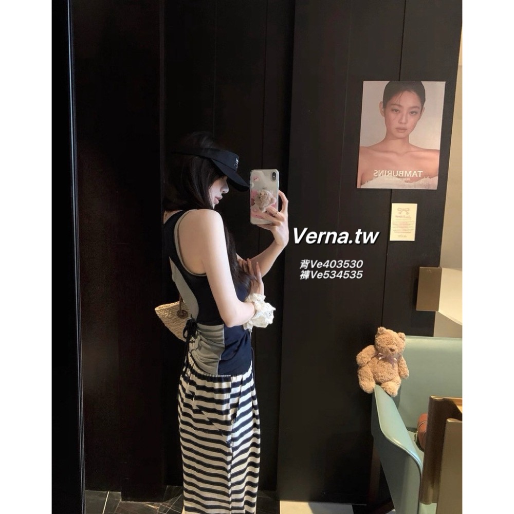 慵懶時光💙深藍背心x條紋配色長褲-細節圖2