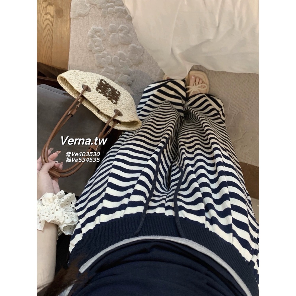 慵懶時光💙深藍背心x條紋配色長褲-細節圖4