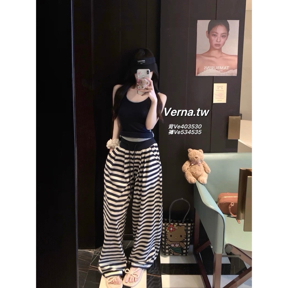 慵懶時光💙深藍背心x條紋配色長褲-細節圖5