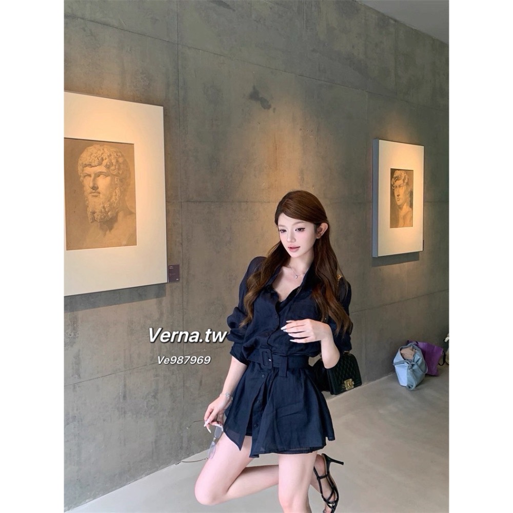 藏藍序曲💙高級感襯衫上衣x短褲套裝-細節圖2