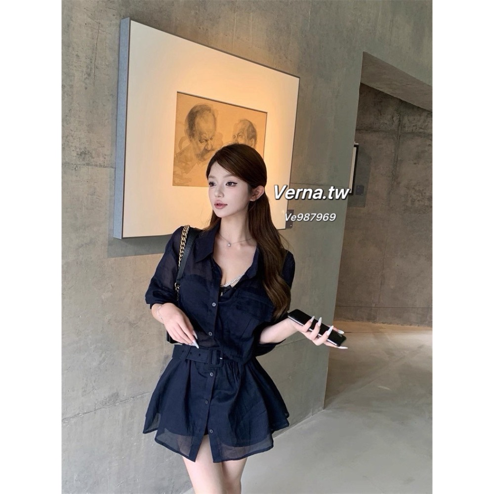 藏藍序曲💙高級感襯衫上衣x短褲套裝-細節圖4