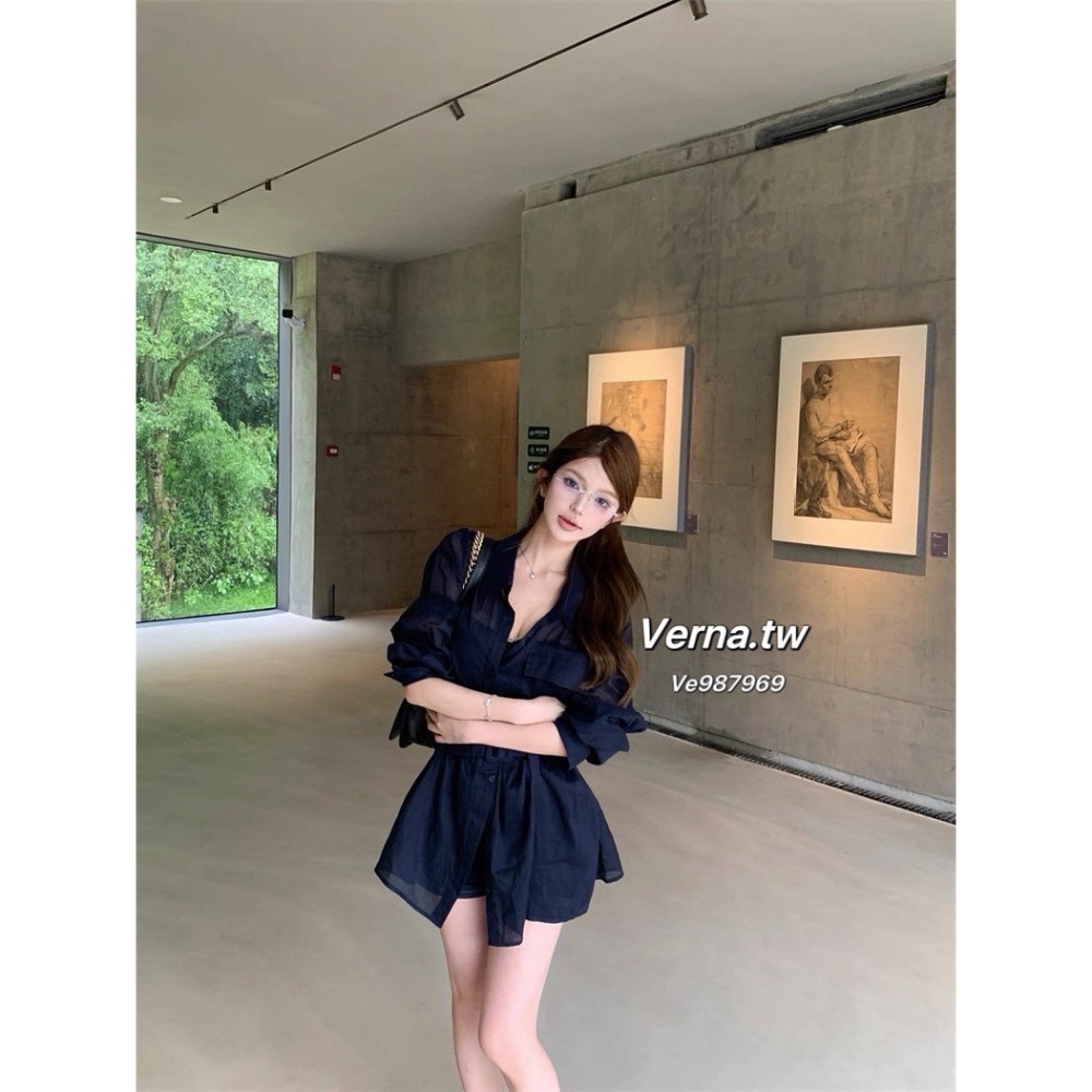 藏藍序曲💙高級感襯衫上衣x短褲套裝-細節圖7