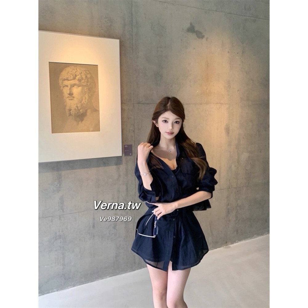 藏藍序曲💙高級感襯衫上衣x短褲套裝-細節圖11