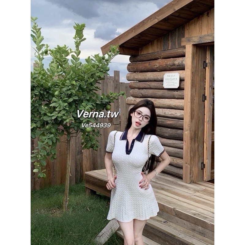 學院海鹽🌊polo領藍白麻花連身裙-細節圖6