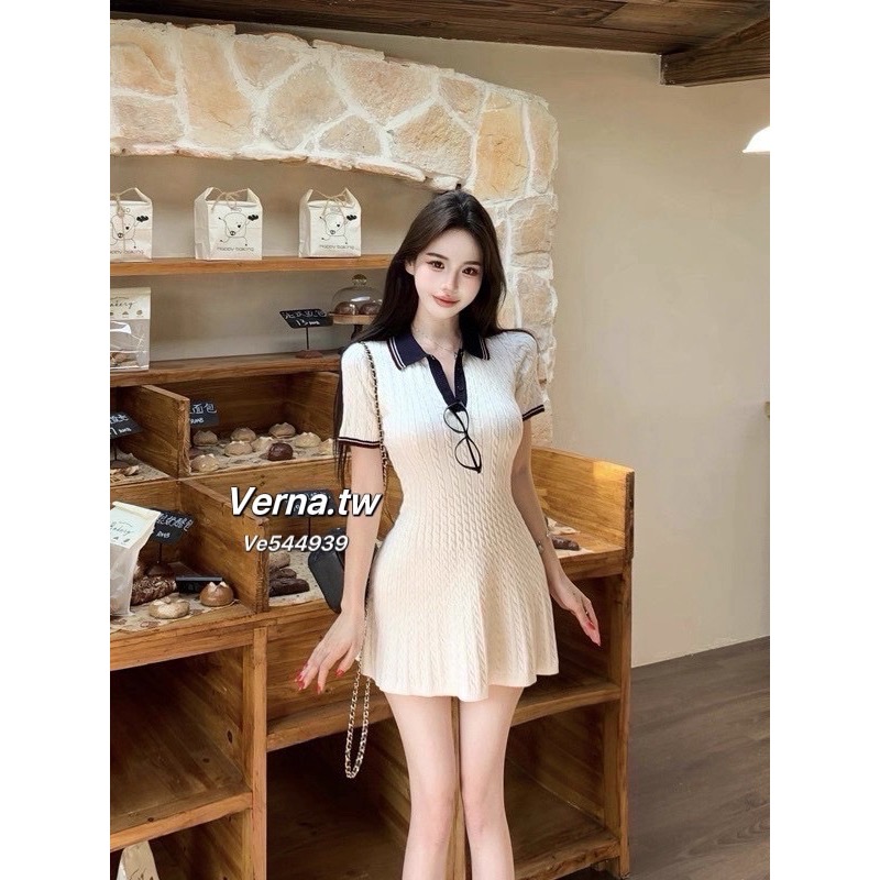 學院海鹽🌊polo領藍白麻花連身裙-細節圖10