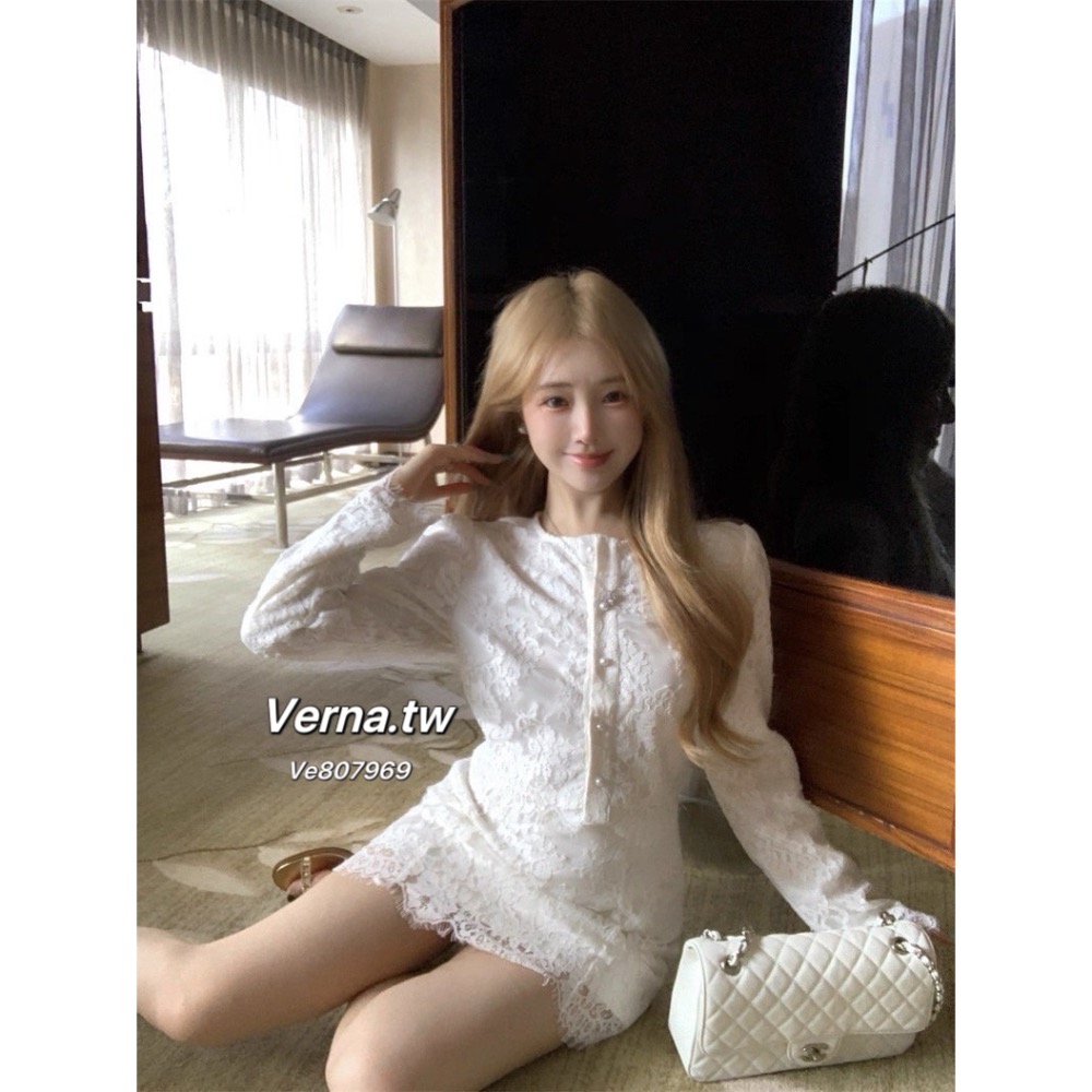 香頌奶白🌷法式蕾絲上衣x短裙套裝-細節圖2