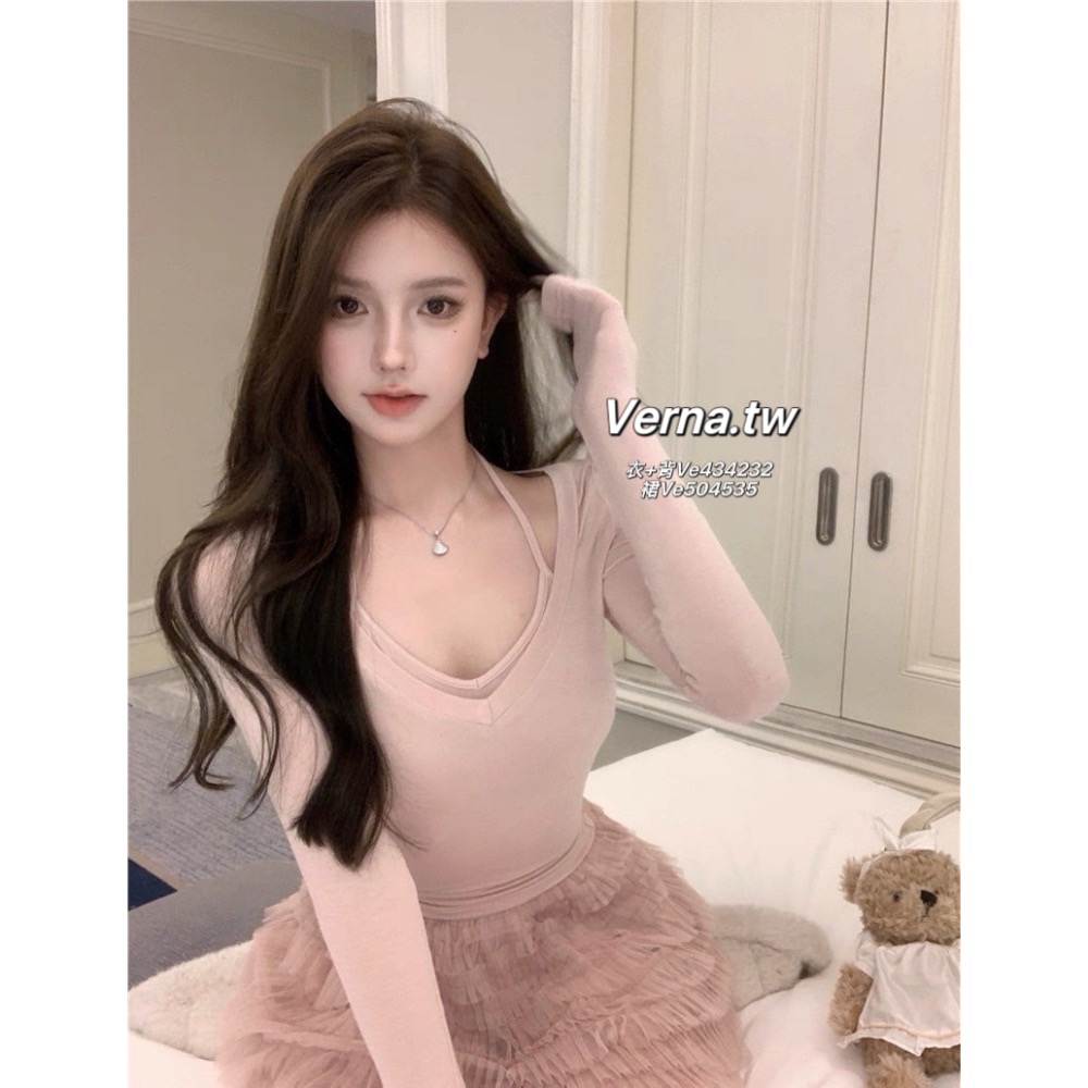 粉紅泡泡三件套🫧 掛脖背心x上衣x蛋糕裙-細節圖8