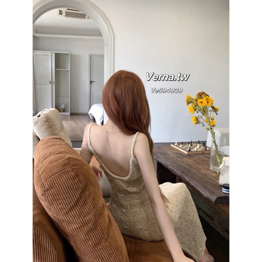 奶杏流光🍮 高級重工感鏤空針織連身長裙-細節圖10