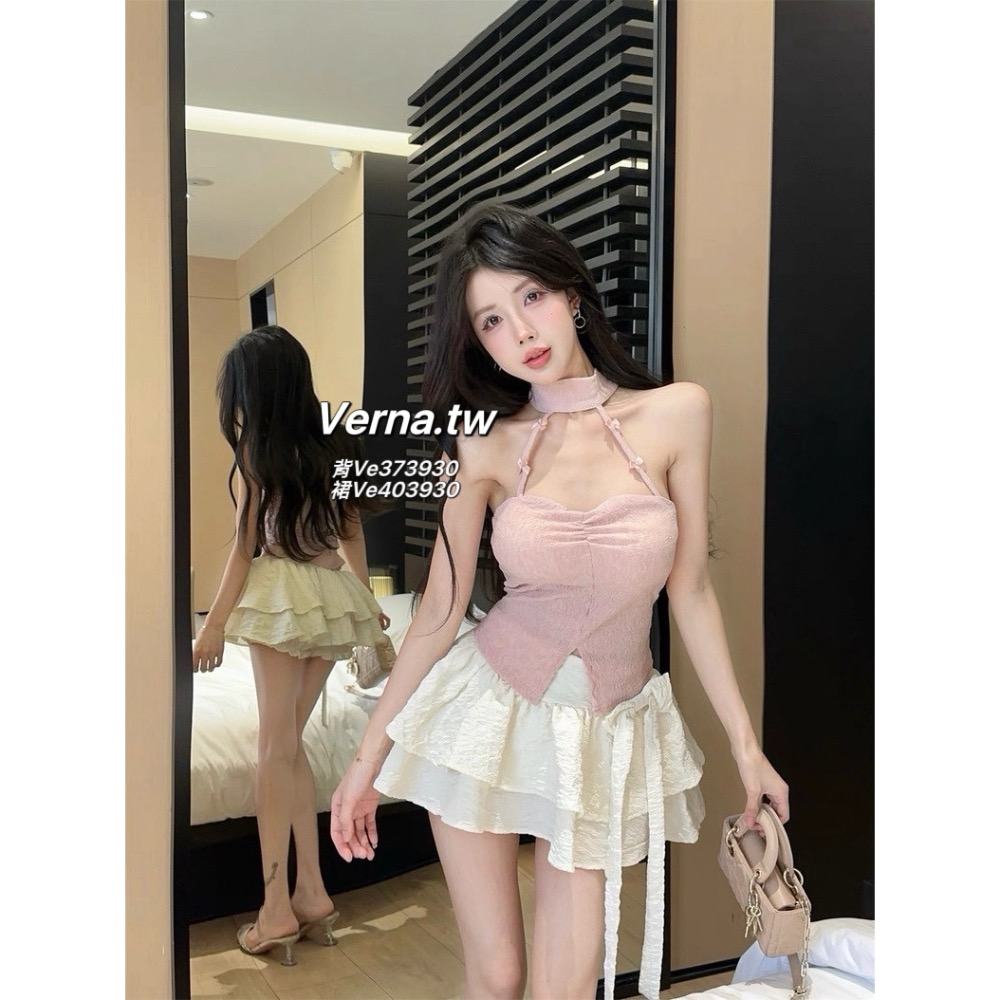 彩糖派對🎀 設計感掛脖背心x蛋糕裙套裝-細節圖5
