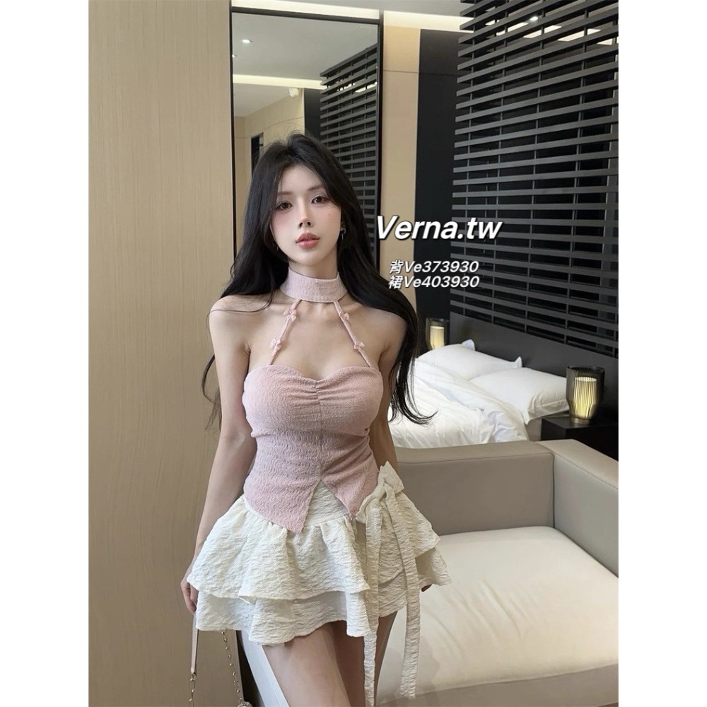 彩糖派對🎀 設計感掛脖背心x蛋糕裙套裝-細節圖6