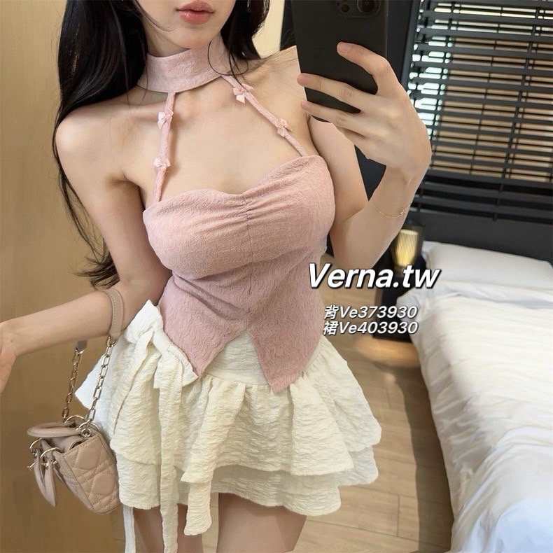 彩糖派對🎀 設計感掛脖背心x蛋糕裙套裝-細節圖7