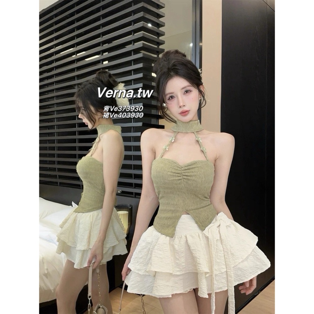 彩糖派對🎀 設計感掛脖背心x蛋糕裙套裝-細節圖11