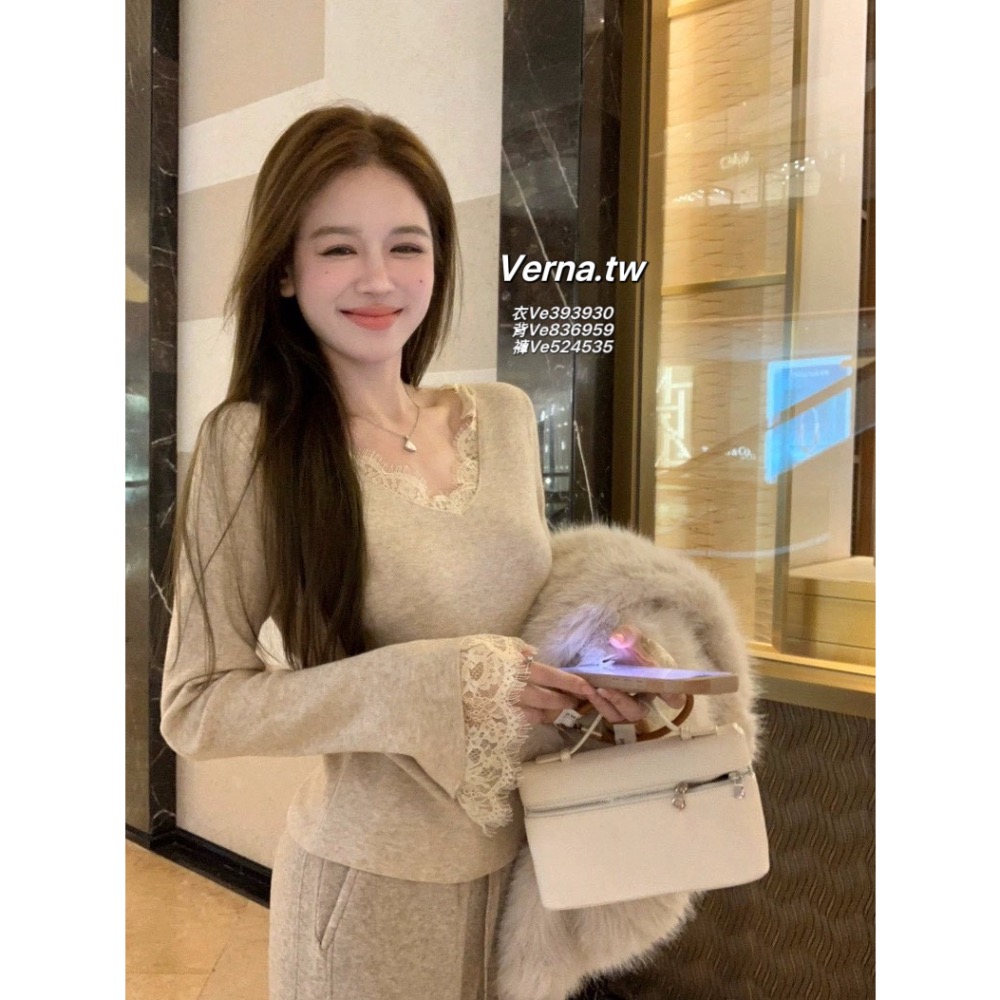 韓系軟糯🩰 馬甲背心x蕾絲拼接上衣x長褲三件套裝-細節圖2