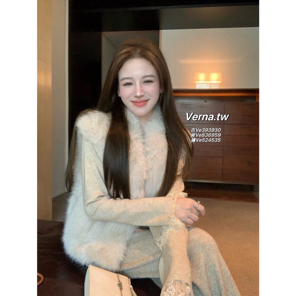 韓系軟糯🩰 馬甲背心x蕾絲拼接上衣x長褲三件套裝-細節圖5