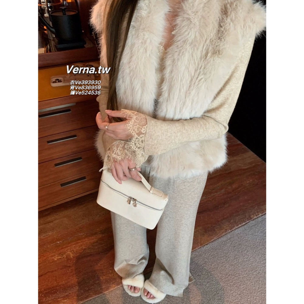 韓系軟糯🩰 馬甲背心x蕾絲拼接上衣x長褲三件套裝-細節圖6