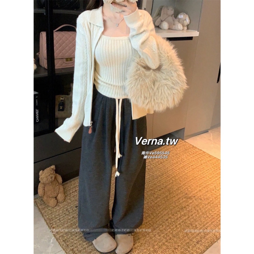 韓系復古🍂拉鍊外套x背心x長褲三件套-細節圖2