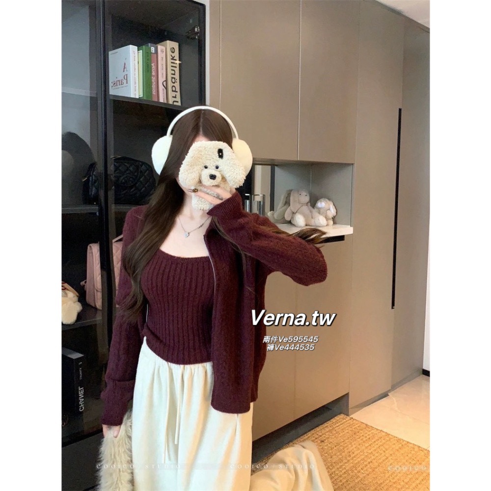 韓系復古🍂拉鍊外套x背心x長褲三件套-細節圖5