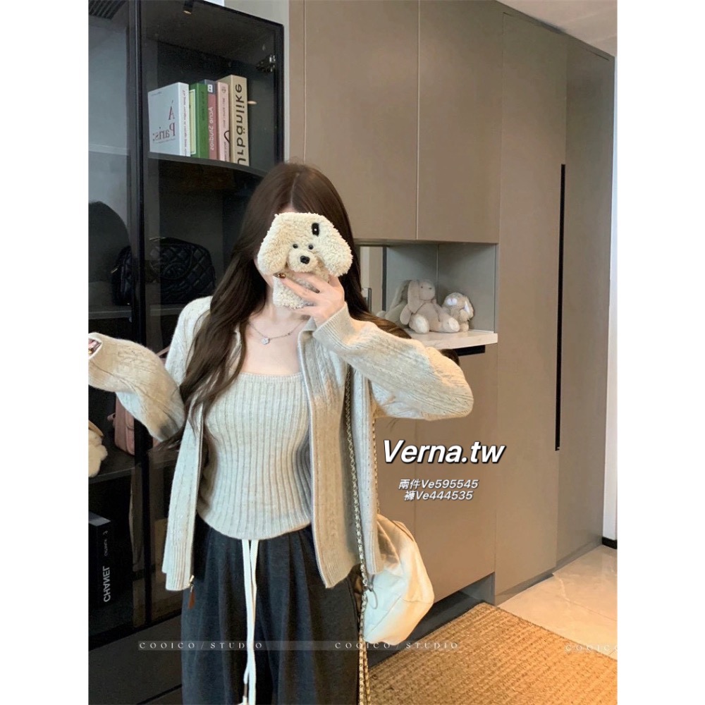 韓系復古🍂拉鍊外套x背心x長褲三件套-細節圖9