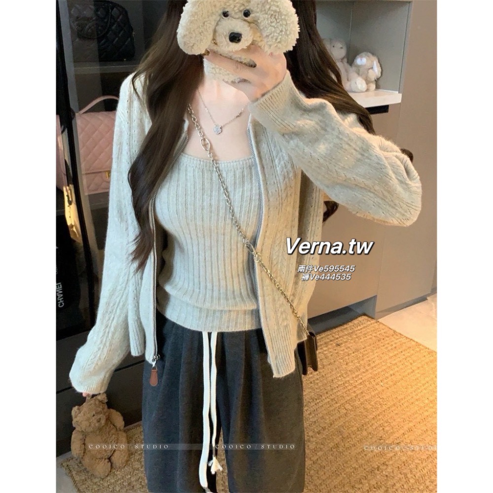 韓系復古🍂拉鍊外套x背心x長褲三件套-細節圖10