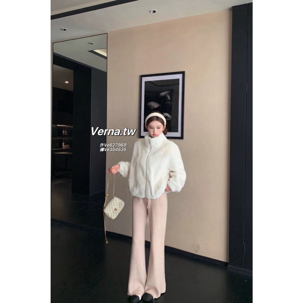 奶香微光🩶氣質毛毛外套x長褲套裝-細節圖2