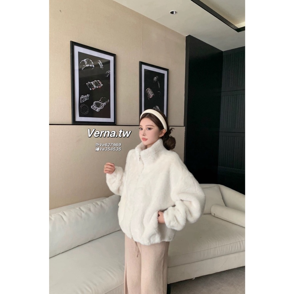 奶香微光🩶氣質毛毛外套x長褲套裝-細節圖3