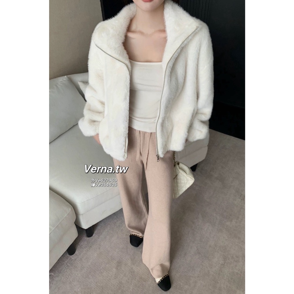 奶香微光🩶氣質毛毛外套x長褲套裝-細節圖7
