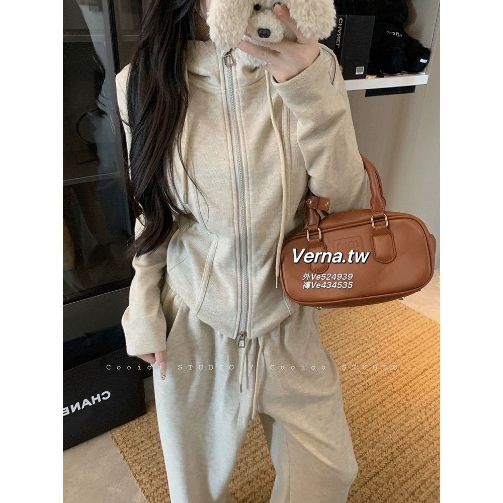 燕麥微光☕️休閒連帽外套x長褲套裝-細節圖2