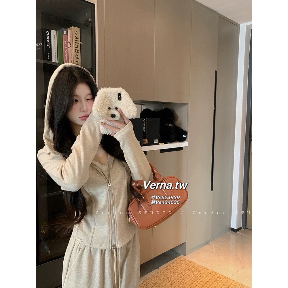 燕麥微光☕️休閒連帽外套x長褲套裝-細節圖3