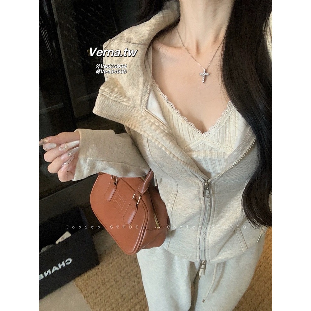 燕麥微光☕️休閒連帽外套x長褲套裝-細節圖4