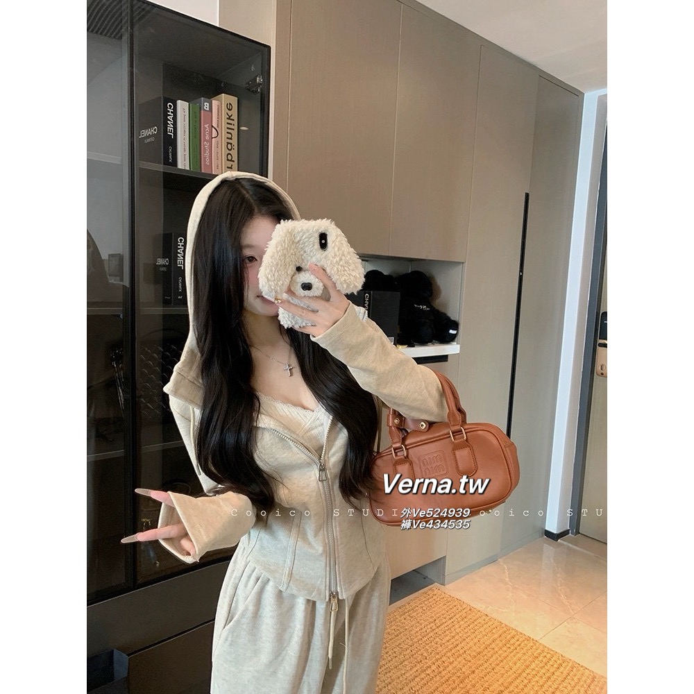 燕麥微光☕️休閒連帽外套x長褲套裝-細節圖5