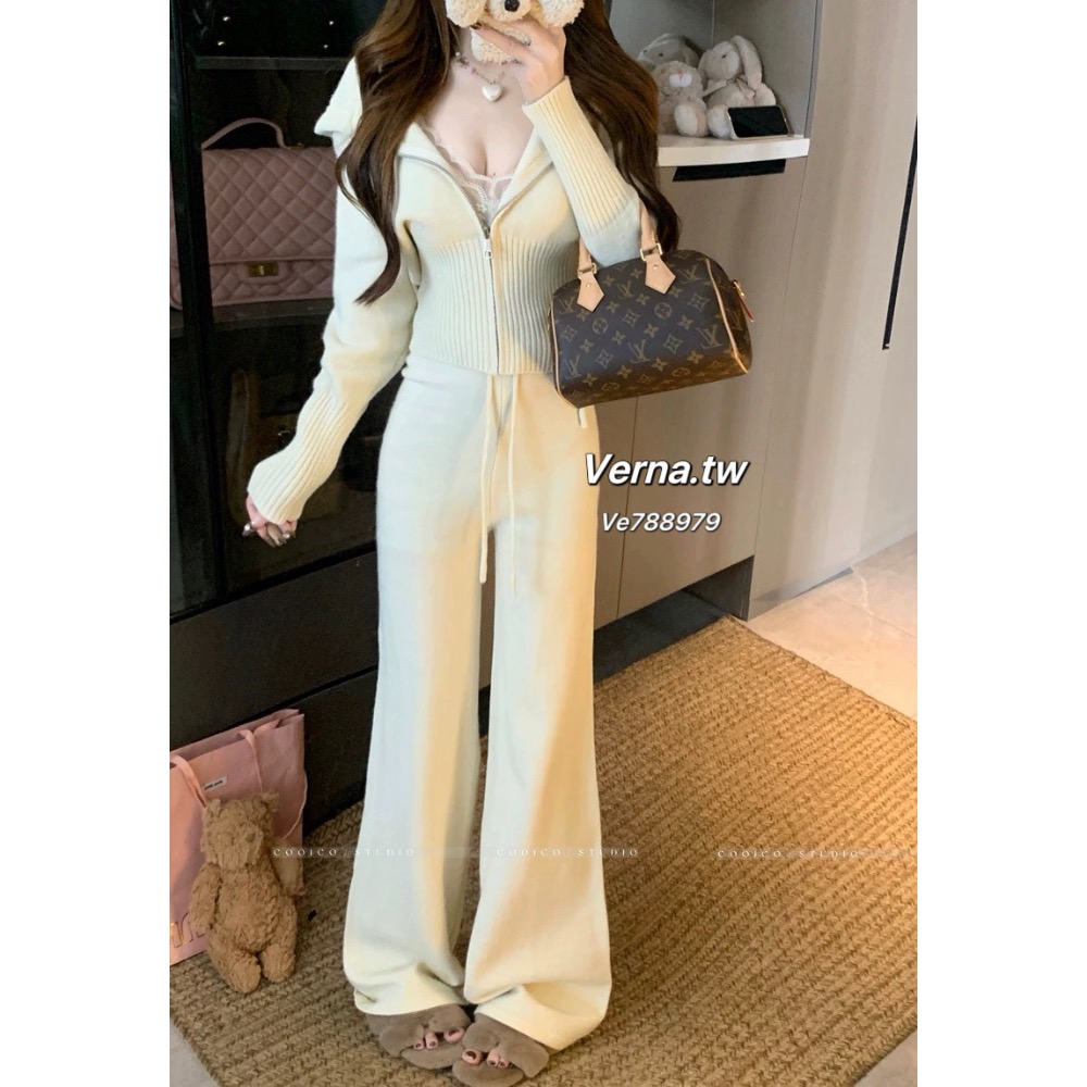 柔霧溫調☁️ 連帽針織慵懶套裝-細節圖2