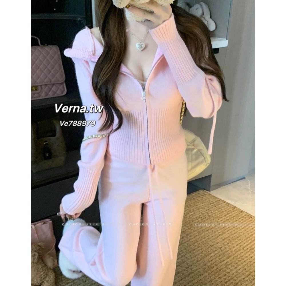 柔霧溫調☁️ 連帽針織慵懶套裝-細節圖7