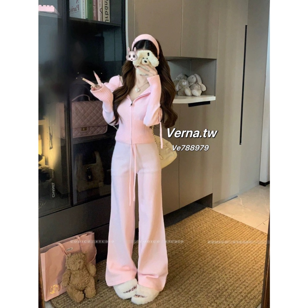 柔霧溫調☁️ 連帽針織慵懶套裝-細節圖8