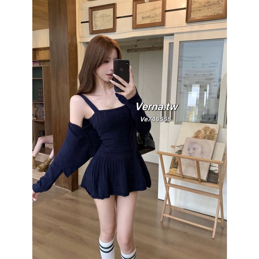 夜色純慾🖤針織吊帶連身裙x開衫套裝-細節圖4