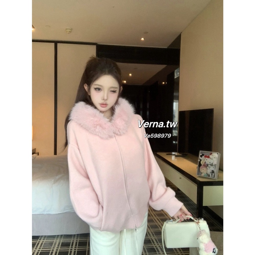 雪兔棉雲🐰大毛領針織外套-細節圖11