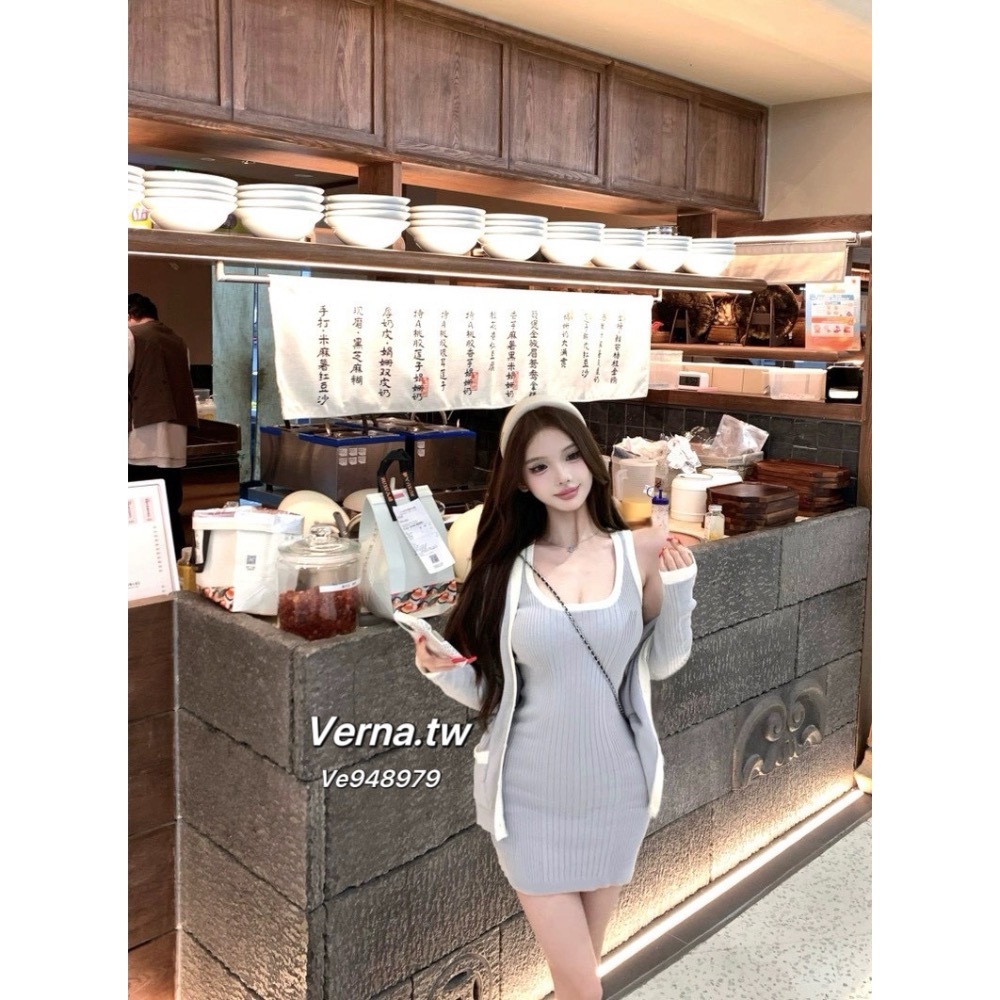 白灰霧光🤍 小香風針織外套x吊帶連身裙兩件式套裝-細節圖4