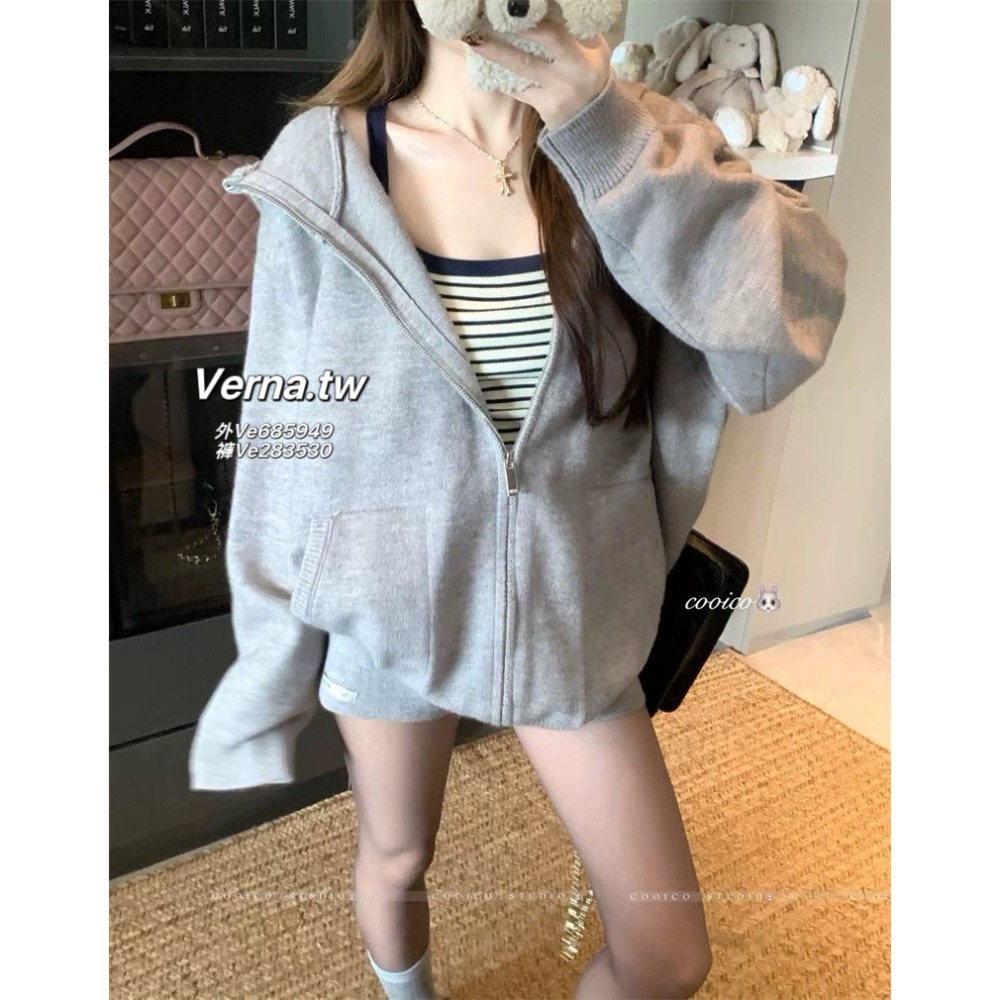 雲感灰調☁️慵懶外套x短褲套裝-細節圖5